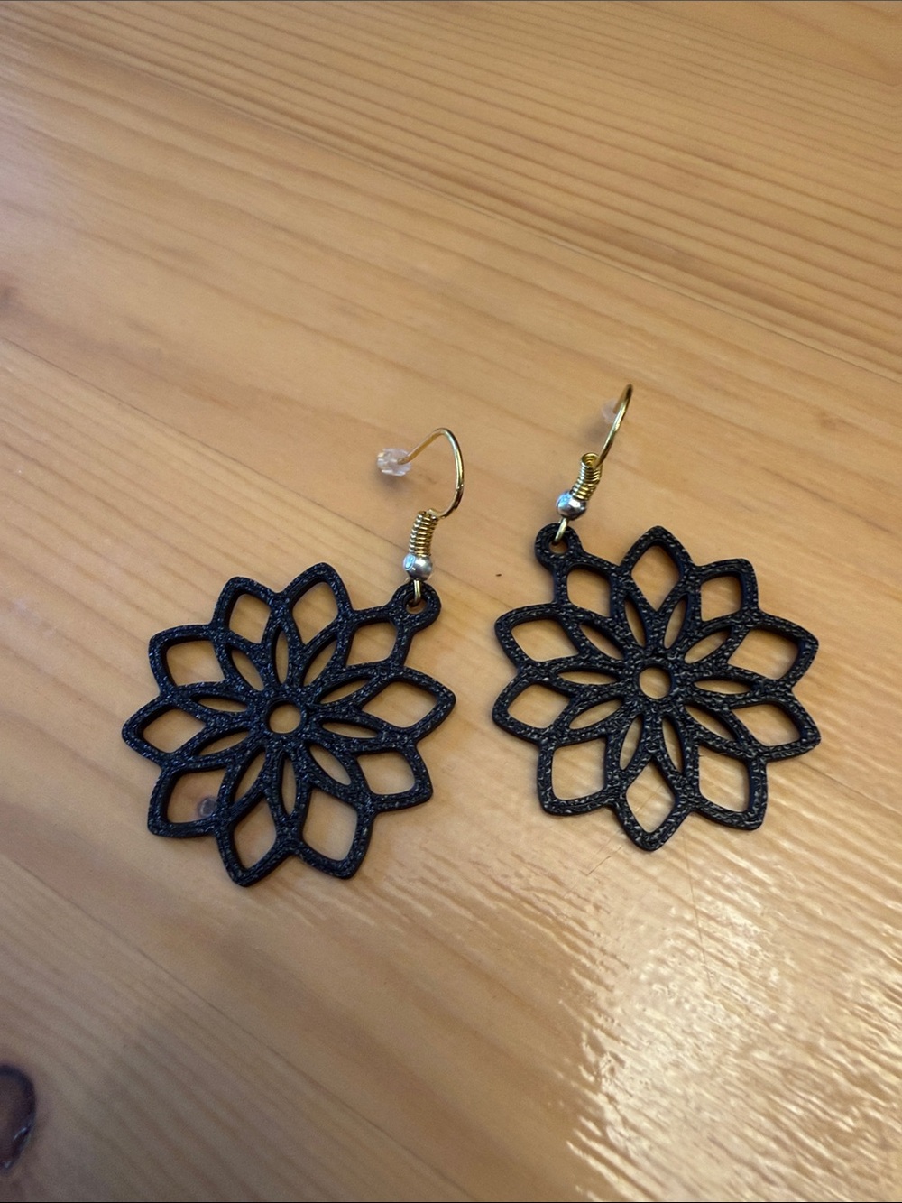 Black Floral Cutout Dangle Earrings with gold and silver hoops Women Jewelry